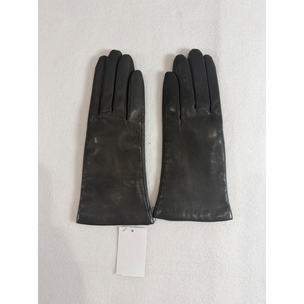 Bloomingdale's Leather Gloves Women 7 Grey Cashmere Lined Italy Luxury Designer